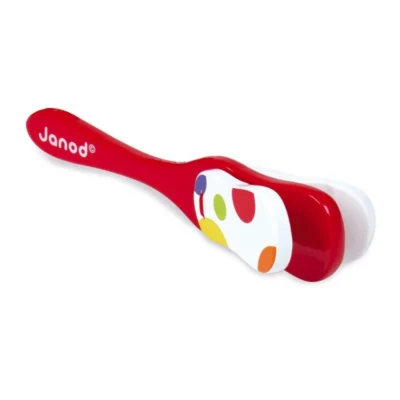 Castagnette Confetti Janod J07631 en bois rouge avec motifs colorés
