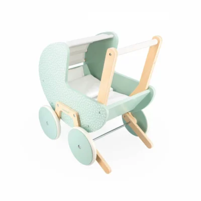 Ptit Loustic – Magasin de jeux et jouets à Saint-Étienne 1 Landau Zen Janod vert d’eau en bois pour poupon dès 18 mois