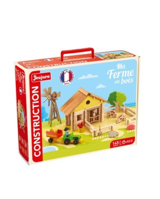 Valisette Ma ferme en bois Jeujura 8041 avec jeu de construction de 145 pièces