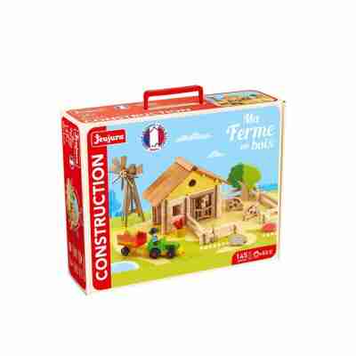 Valisette Ma ferme en bois Jeujura 8041 avec jeu de construction de 145 pièces