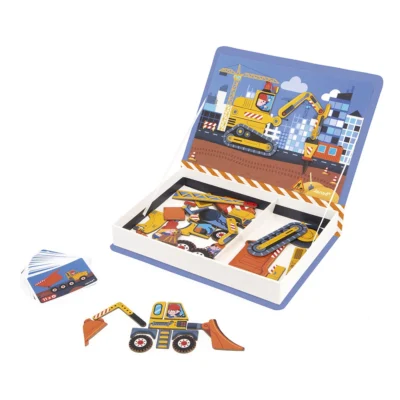 Magnéti'book construction Janod ouvert avec engins magnétiques et cartes modèles