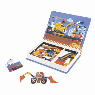 Magnéti'book construction Janod ouvert avec engins magnétiques et cartes modèles