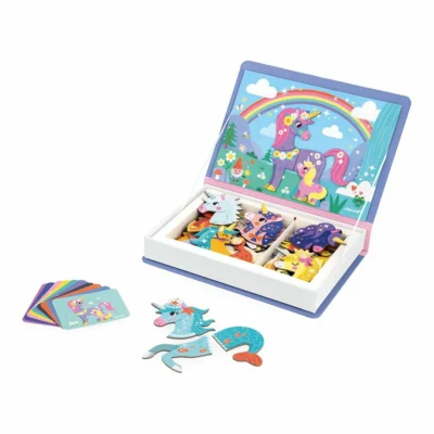 Magnéti'book licornes Janod ouvert avec magnets et cartes modèles