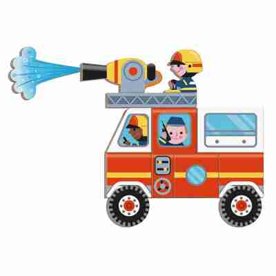 Camion de pompiers assemblé avec les magnets du Magnéti'book Janod