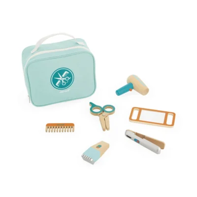 Ptit Loustic – Magasin de jeux et jouets à Saint-Étienne 1 Mallette du coiffeur Janod J06549 avec 6 accessoires en bois pour enfant dès 3 ans