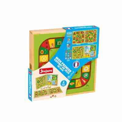 Dos du coffret Jeujura présentant les quatre jeux adaptés aux enfants dès 2 ans