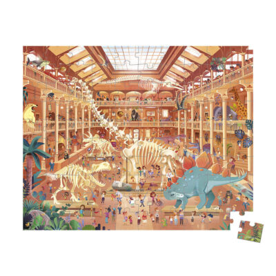 Puzzle Musée Histoire Naturelle Janod assemblé avec dinosaures et squelettes