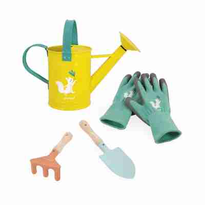 Set du Petit Jardinier Janod avec arrosoir, gants, pelle et râteau