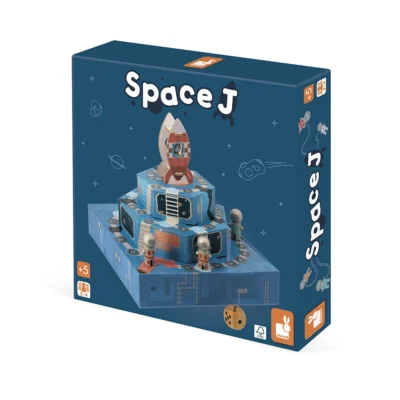 Boîte du jeu de société Space J Janod avec fusée et station spatiale