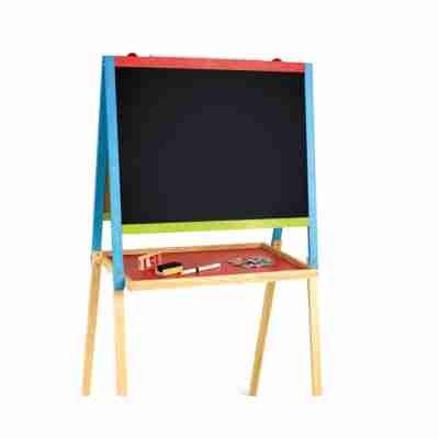 Tableau multifonctions en bois Jeujura avec ardoise noire et tablette de rangement