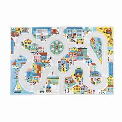 Tapis circuit Ville Cross Roads Janod avec routes, bâtiments et personnages