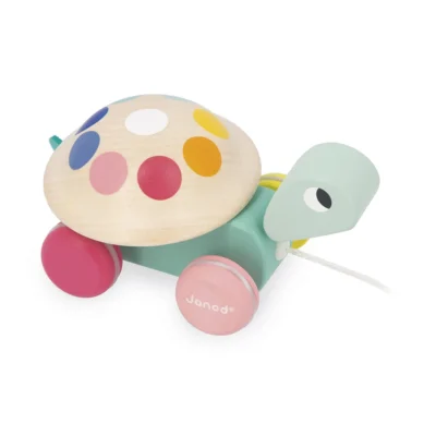 Tortue à Promener Zigolos Janod en bois avec carapace à pois colorés