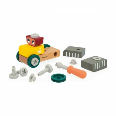 Ptit Loustic – Magasin de jeux et jouets à Saint-Étienne 4 Voiture à construire Janod avec pièces démontées, vis, roues et tournevis